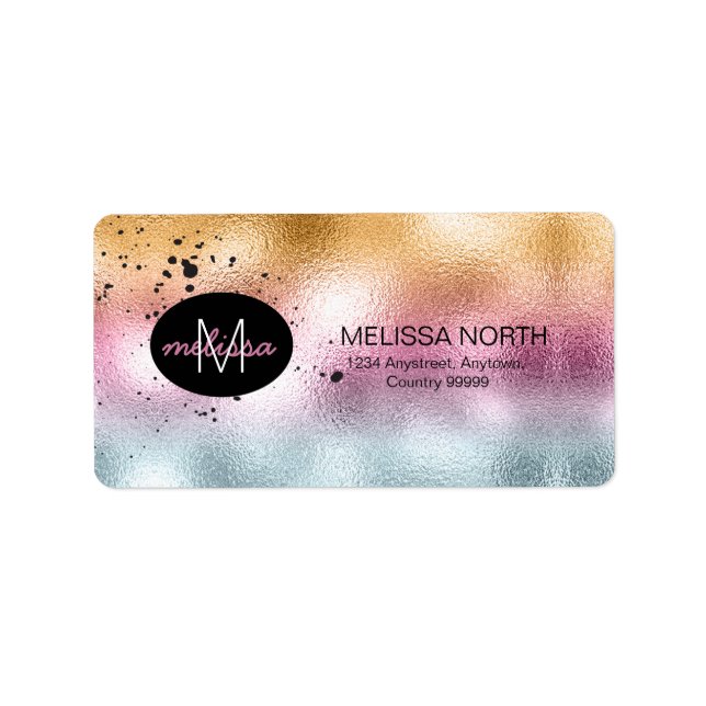 Gradient und Spritzer Monogramm Pink ID444 Adressaufkleber (Vorne)