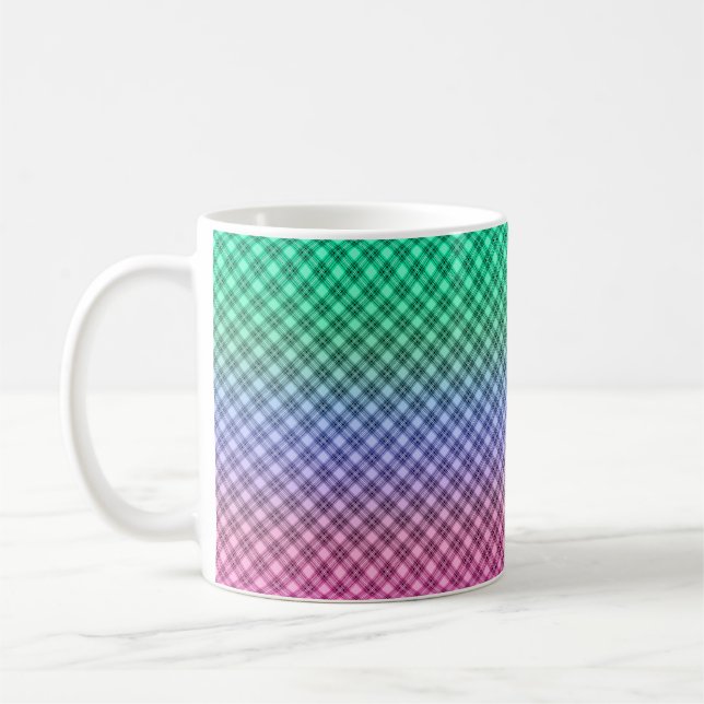 Gradientraster kariertes Karomuster rosa Kaffeetasse (Links)