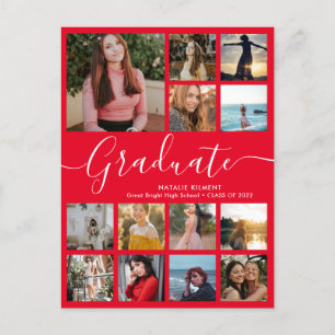 Graduate 13 Foto Collage Rot und Weiß Abschluss Ankündigungspostkarte