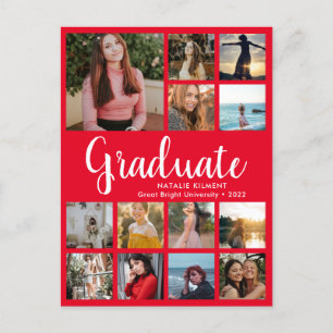 Graduate 14 Foto Collage Rot und Weiß Abschluss Ankündigungspostkarte