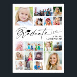 Graduate 16 Photo Memory Board Poster<br><div class="desc">Celebrate your graduate with a personalized graduation photo memory poster featuring 16 photos from childhood through senior year in a clean modern layout with multiple shapes and sizes. This design highlights the graduate’s name, school and class year with a chic script GRADUATE title accented with a graduation cap, making it...</div>