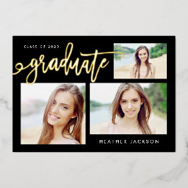 Graduate 2022 Trendy 3 Foto Collage Party Folieneinladung
