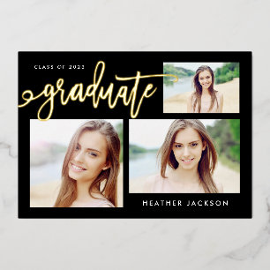 Graduate 2022 Trendy 3 Foto Collage Party Folieneinladung