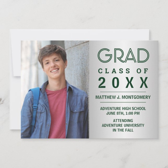 Graduate 2023 Foto Moderne Silver Green Grad Ankündigung (Vorderseite)