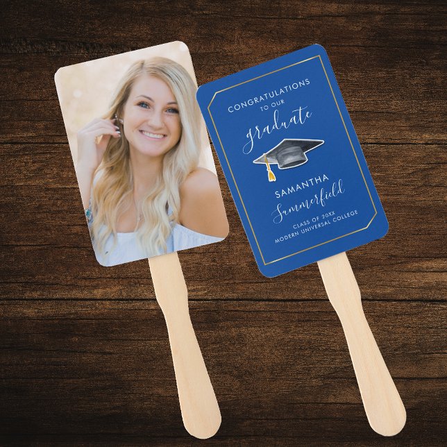 Graduate 2025 Foto Script Blue Graduation Party Fächer (Graduate 2025 Photo Script Blue Graduation Party Hand Fan)