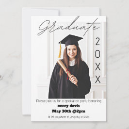 Graduate 20XX Simple Foto White Grad Party Einladu Ankündigung