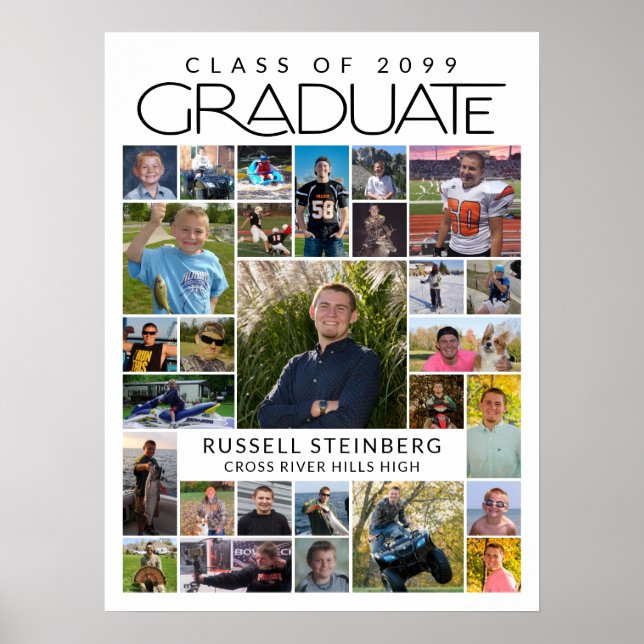 Graduate 28 Photo Collage Modern White Black Poster (Vorne)