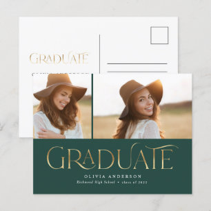 Graduate 2 photo watercolor botanical green gold feiertagspostkarte