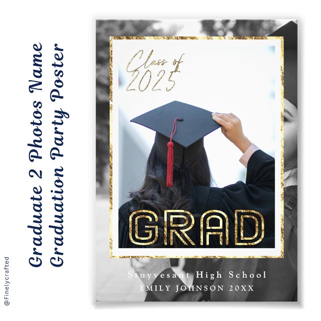 Graduate 2 Photos Nom Graduation Party Poster (Créateur téléchargé)