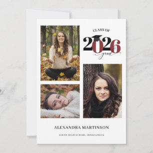 Graduate 3 Fotos Collage Maroon Class 2023 Einladung