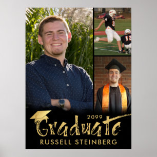 Graduate 3 Fotos Gold Brush Typografie Poster