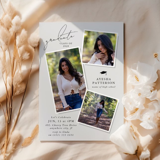 Graduate 3 Picture Graduation Party Einladung (Von Creator hochgeladen)