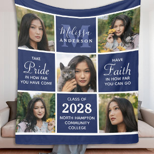 Graduate 5 Foto Collage Navy Blue Abschluss Fleecedecke