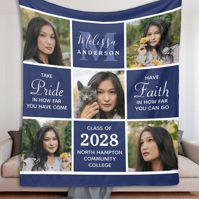 Graduate 5 Foto Collage Navy Blue Abschluss Fleecedecke (Von Creator hochgeladen)