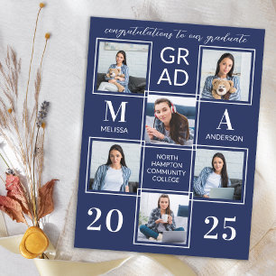 Graduate 6 Foto Personalisiert Navy Blue Abschluss Einladungspostkarte