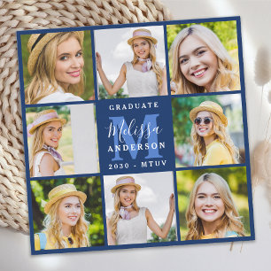 Graduate 8 Foto Collage Navy Blue Abschluss Einladung