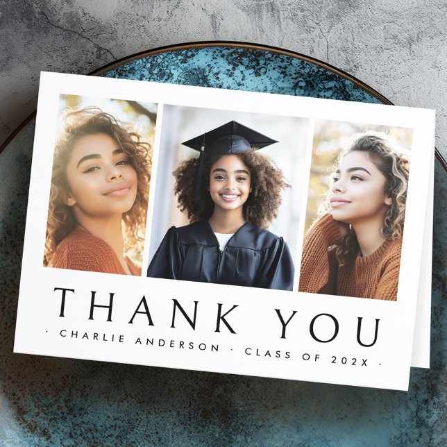 Graduate Abschluss elegant 3 Foto Dankeschön Karte (Graduate graduation elegant 3 photo thank you card)