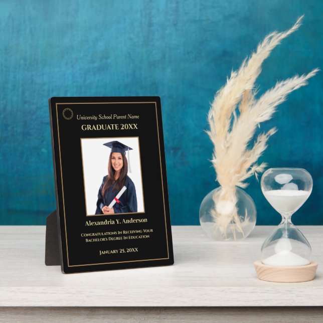 Graduate Abschluss Foto Gold Logo Modern Award Fotoplatte (Seite)