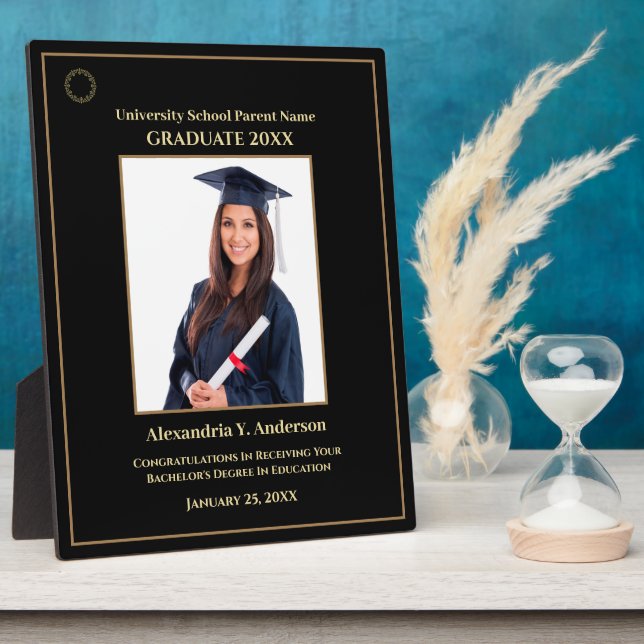 Graduate Abschluss Foto Gold Logo Modern Award Fotoplatte (Seite)