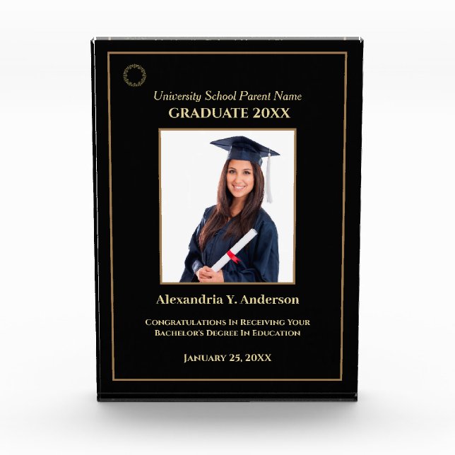 Graduate Abschluss Gold Logo Modern Award Fotoblock (Vorderseite)