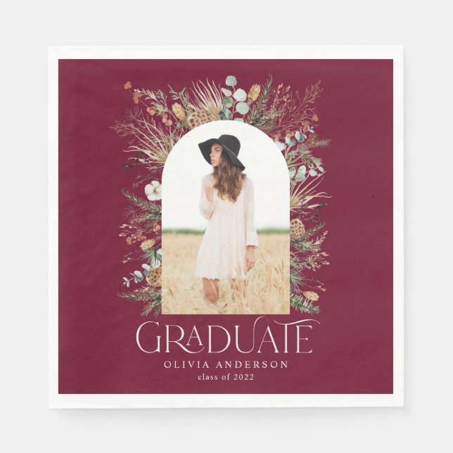 Graduate arch 1 Foto burgundy botanisches Party Serviette (Vorderseite)