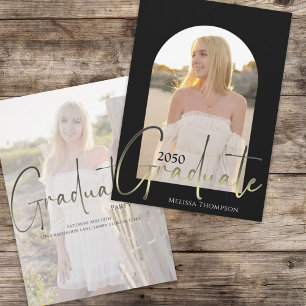 Graduate Black and White Stylish Foto Arch Einladung