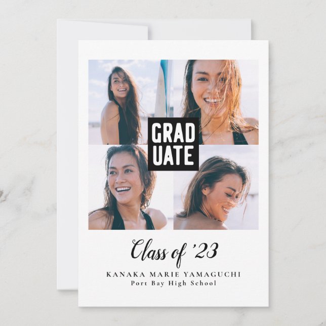 Graduate Black Block Multi Foto Graduation Party Einladung (Vorderseite)