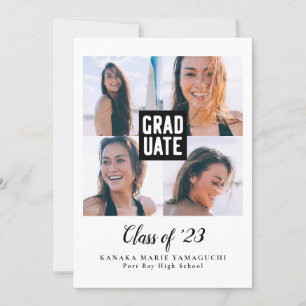 Graduate Black Block Multi Foto Graduation Party Einladung