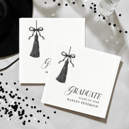 Graduate Black Bow Tassel Graduation Party Serviette