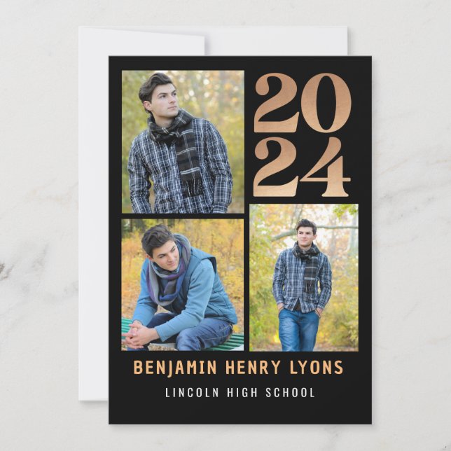 Graduate Black Class of 2024 Printable Einladung (Vorderseite)