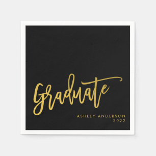 Graduate Black Gold Calligraphy Script-Party Serviette