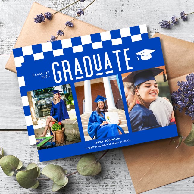 Graduate Blue 3 Foto Abschluss (Graduate Blue 3 Photo Graduation Announcement)