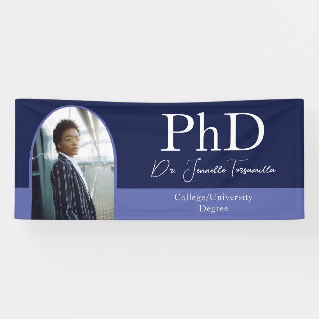 Graduate Blue Arch Script Foto PhD Abschluss Banner (Horizontal)
