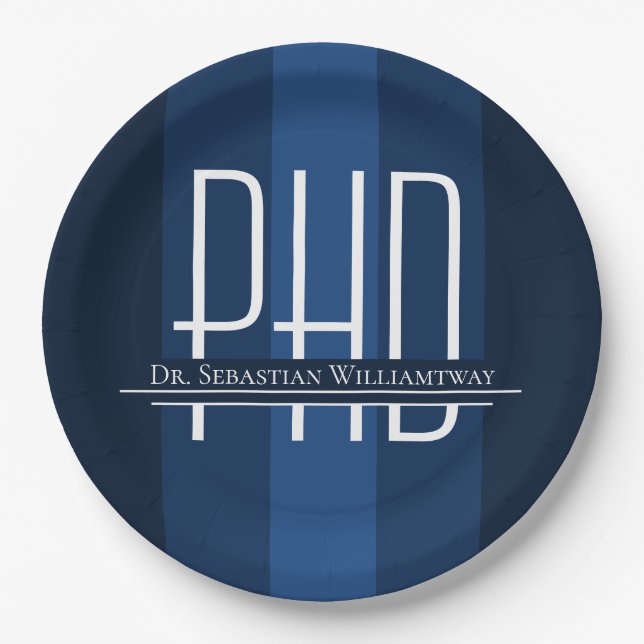 Graduate Blue PhD Graduation Party Paper Plate Pappteller (Vorderseite)