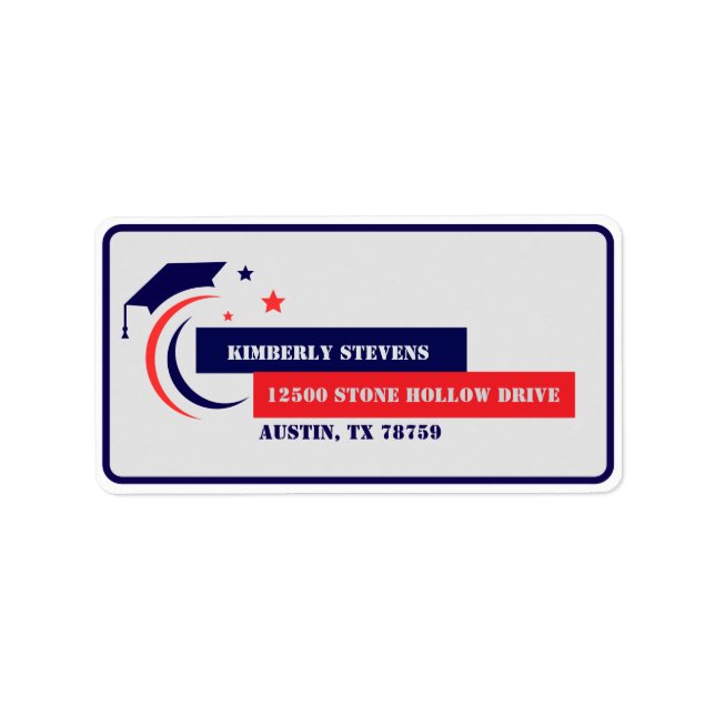 Graduate Blue Red White Abschluss Adressaufkleber (Vorne)