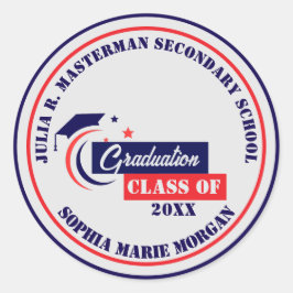 Graduate Blue Red White Abschluss Runder Aufkleber