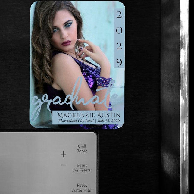 Graduate Blue Script | Cooles Brush-Foto Magnet (Von Creator hochgeladen)