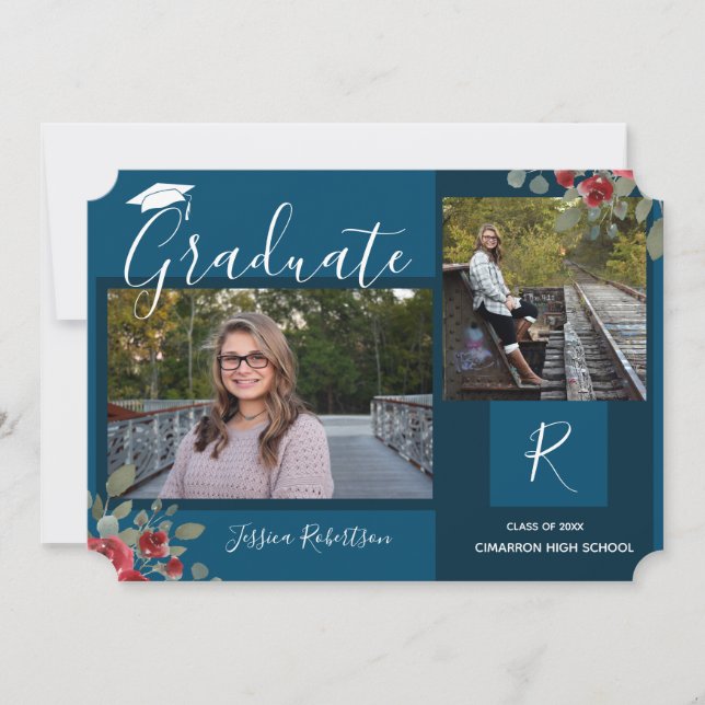 Graduate-Blume und Squares-Skript blau Ankündigung (Vorderseite)