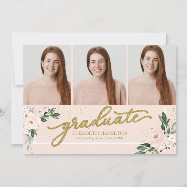 Graduate Blush Bloral Grad Ankündigung 3 Foto (Vorderseite)