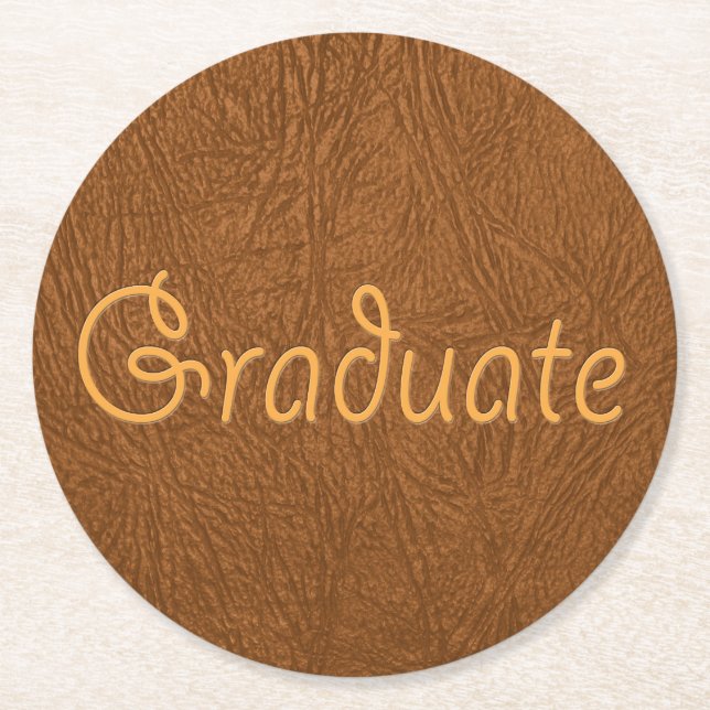 Graduate Brown Cowhide Leather Textur aussehen Runder Pappuntersetzer (Vorderseite)