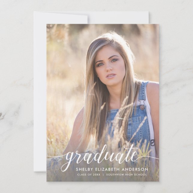 Graduate Calligraphy | 2 Foto Graduation Party Einladung (Vorderseite)