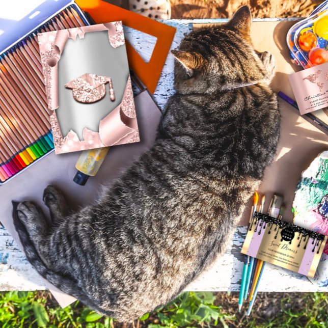 Graduate CAP Bachelorette 3D Rose Silver Einladung (Graduate CAP Bachelorette 3d Rose Silver Invitation)