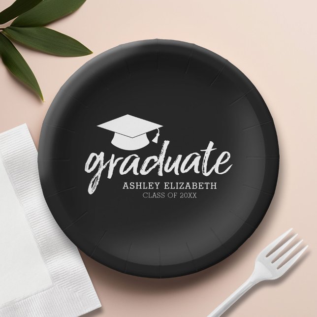 Graduate Cap with Class of and Name - Change Black Pappteller (Custom Paper Plate)