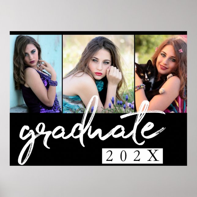Graduate Chic Script | Einfach 3 Foto Keepake Poster (Vorne)