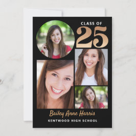 Graduate Circle Black Class of 2025 Printable Einladung