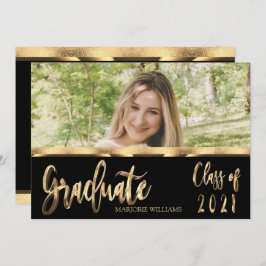 Graduate Class of 2021 Black and Gold Script Einladung