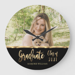 Graduate Class of 2021 für Black and Gold Script  Große Wanduhr