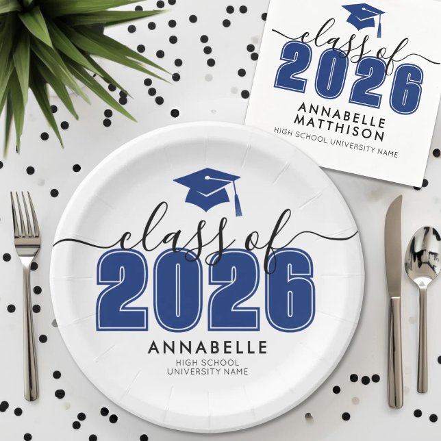 Graduate Class of 2025 Blue Graduation Party Pappteller (Graduate Class Of 2026 Blue Graduation Party Paper Plates )