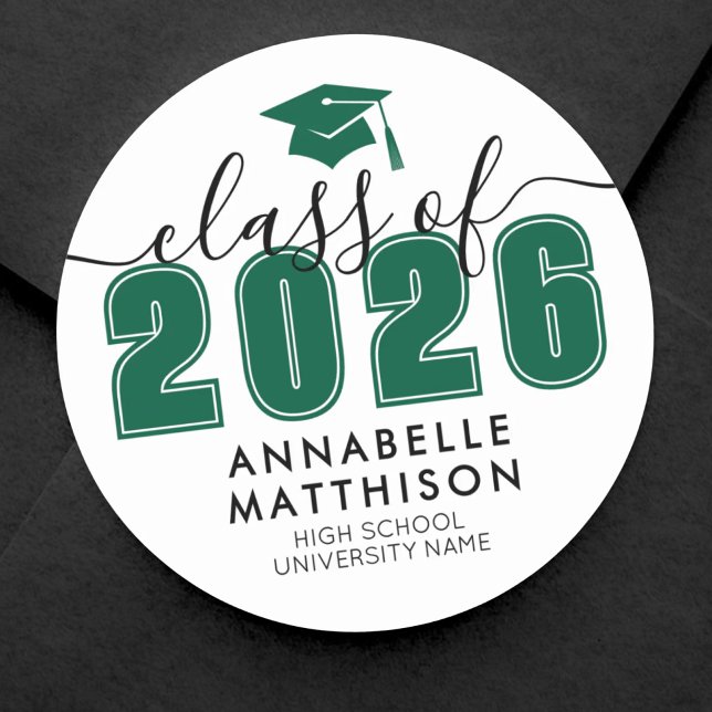 Graduate Class of 2025 Green Abschluss Runder Aufkleber (Graduate Class Of 2026 Green Graduation Classic Round Sticker)