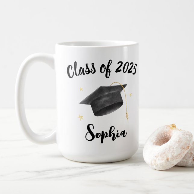 Graduate Class of 2025 Tasse, Personalisiert Gradu Kaffeetasse (Mit Donut)